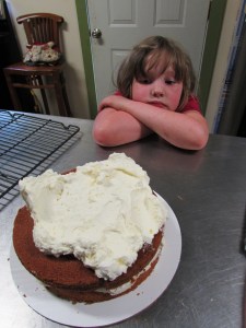 Waiting is the hardest part of cake making, especially when you are five.