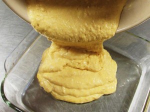 Pour it into the prepared pan....